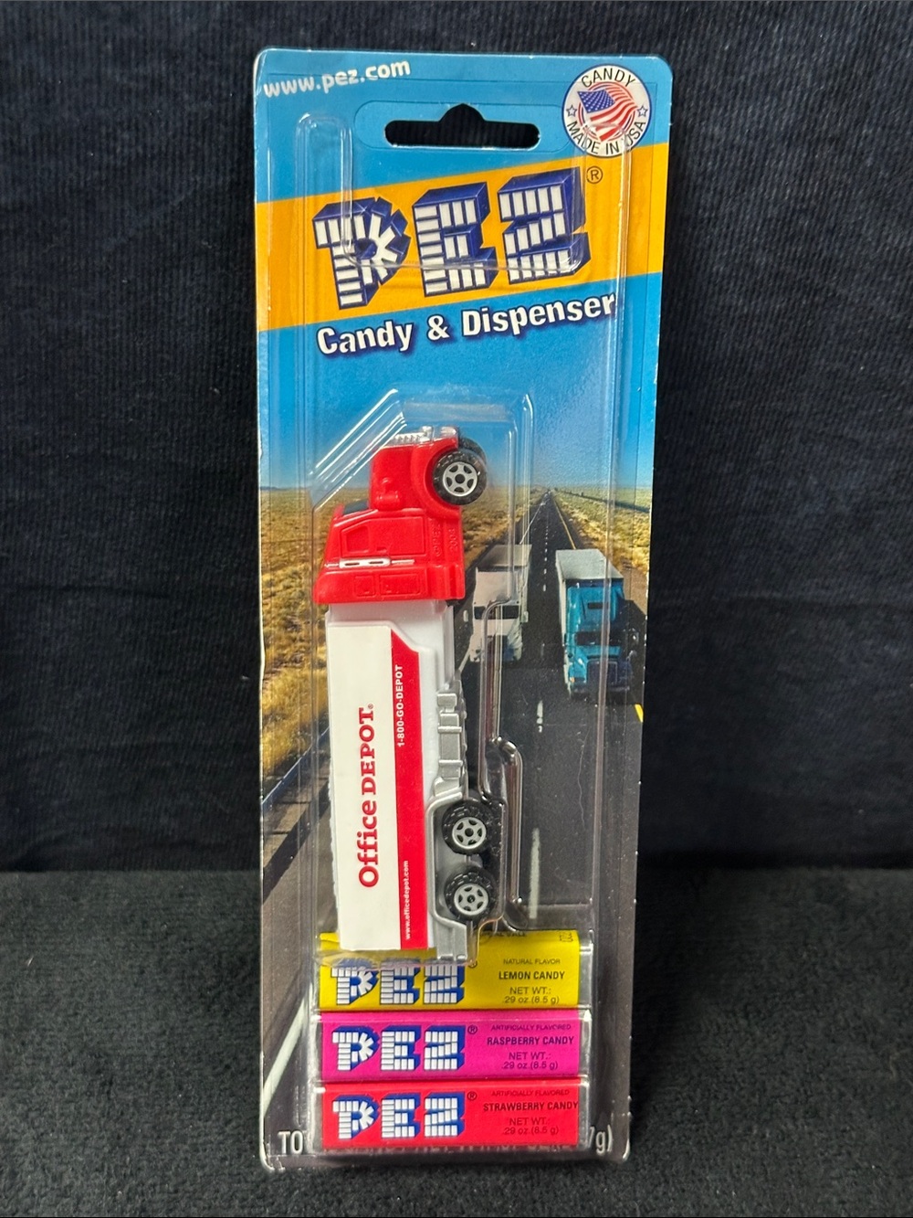 Office Depot Red & White Truck PEZ Candy Dispenser with Mixed Flavors